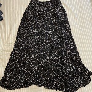 Black Floral Midi Skirt - Women's Flowing A-Line